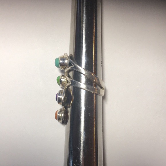 Native american? Turquoise multistone sterling ring size 6 - Picture 2 of 5